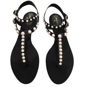 CHANEL PEARL STUDDED T-STRAP SANDALS❌Sold❌